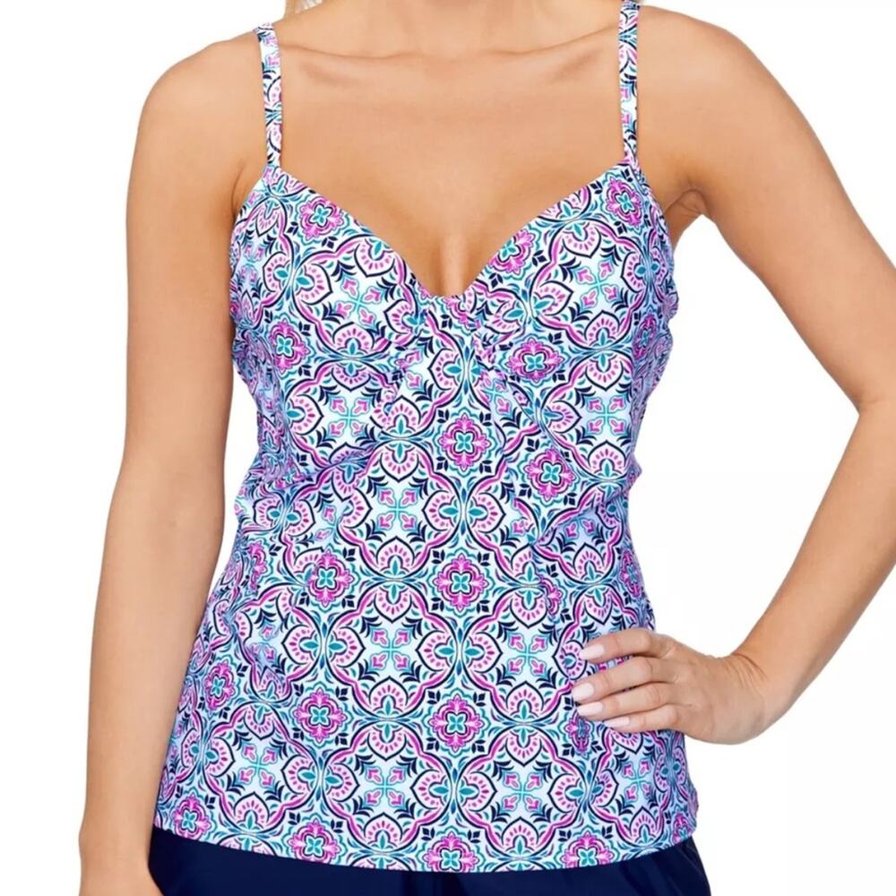 Island Escape Valencia Underwire Tankini Top White Size 8 - Picture 2 of 5